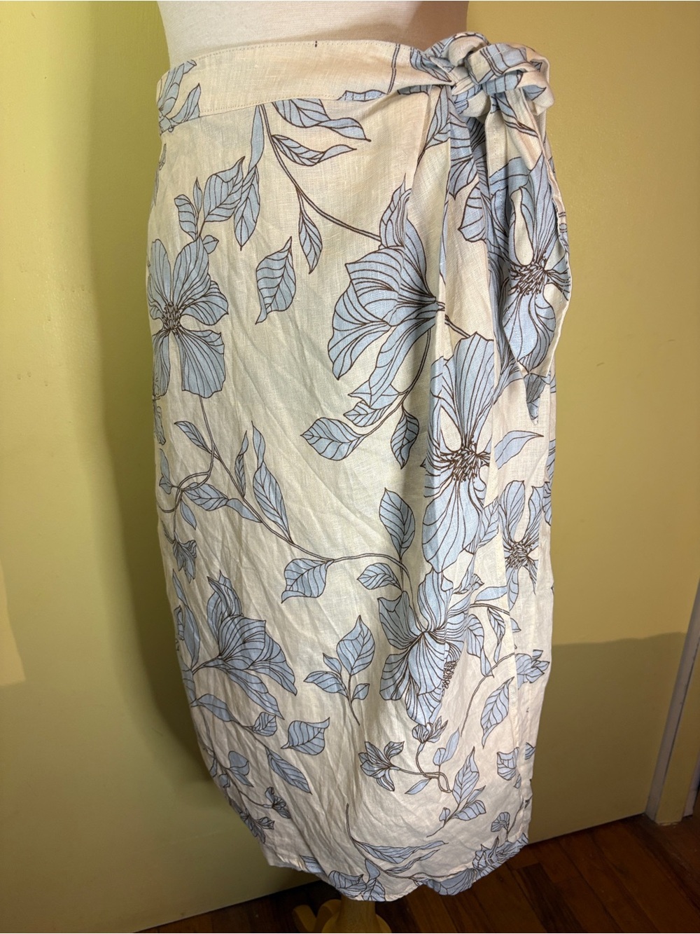 Cynthia Rowley Linen Wrap Skirt in Light Blue on Cream